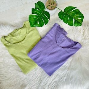 Set of Two J. Jill 100% Pima Cotton Green And Purple Long Sleeve Tops, XS